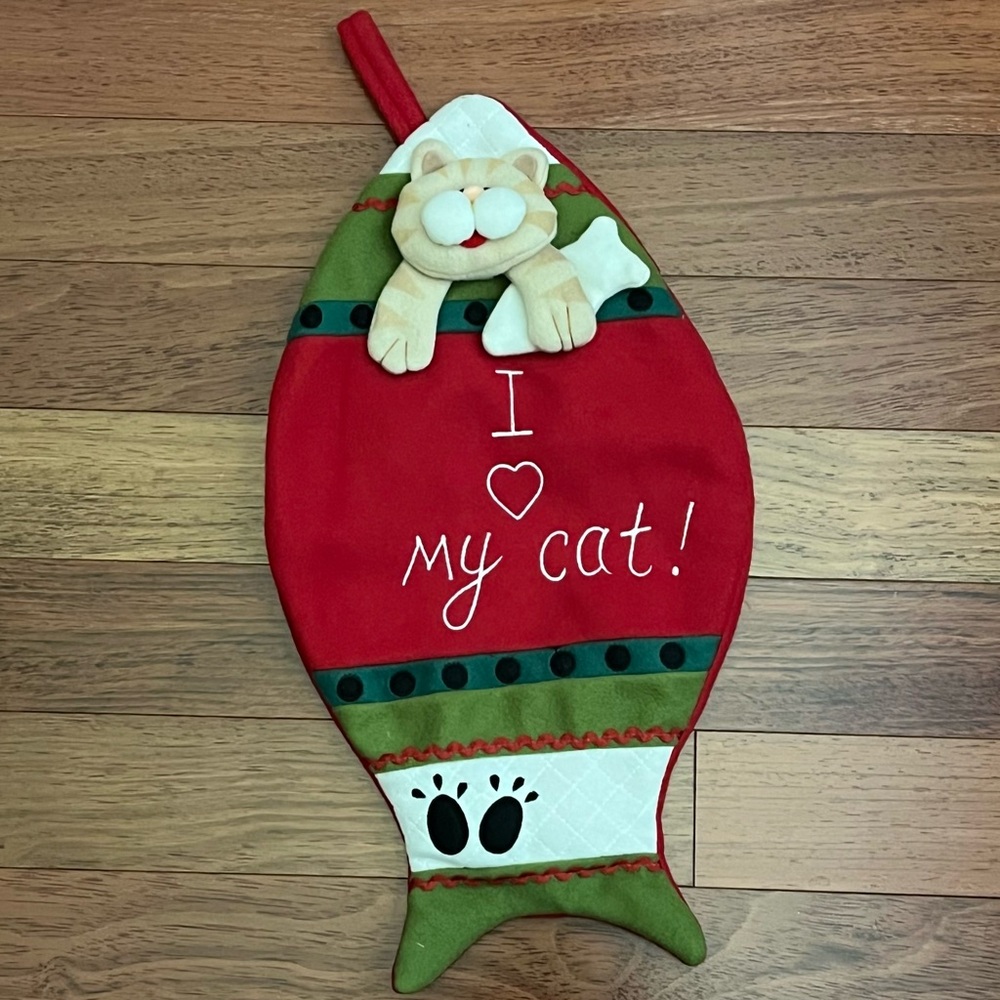 I Love My Cat Christmas Stocking Plush Pet Santa’s Best Kitty Kitten Decor